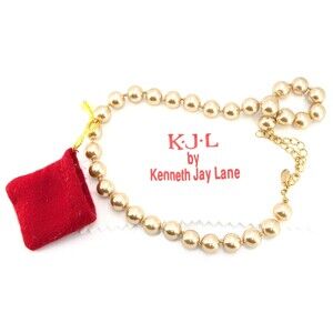 KJL Pearl Necklace Kenneth Jay Lane Champagne Faux Pearl Signed Gold Tone 21in
